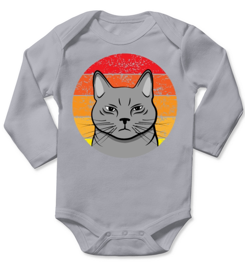 Evil Looking Cat Funny Cat Lovers Retro Gift Idea Long Sleeve Baby One-Piece