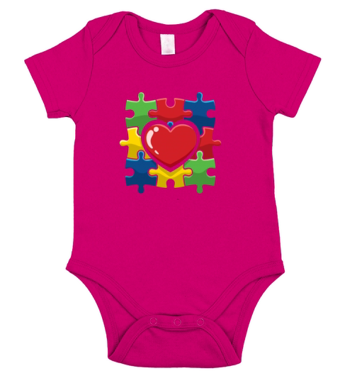 Colorful Puzzle Heart Be Kind Autism Awareness Short Sleeve Baby One-Piece