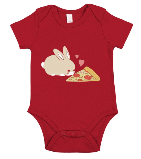 Kawaii Rabbit Pizza Hearts Short Sleeve Baby One-Piece
