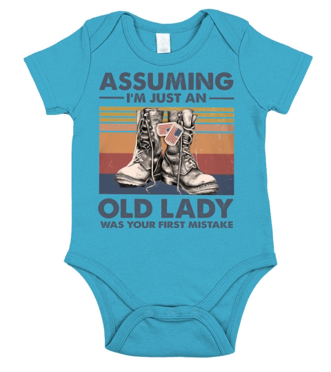 Vintage veteran boot assuming I’m just an old lady was your first mistake shirt Short Sleeve Baby One-Piece