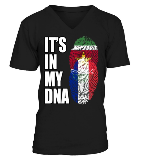 Surinamese And French Vintage Heritage DNA Flag V-Neck T-shirt