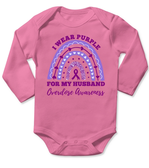 I Wear Purple For My Husband Overdose Awareness Long Sleeve Baby One-Piece