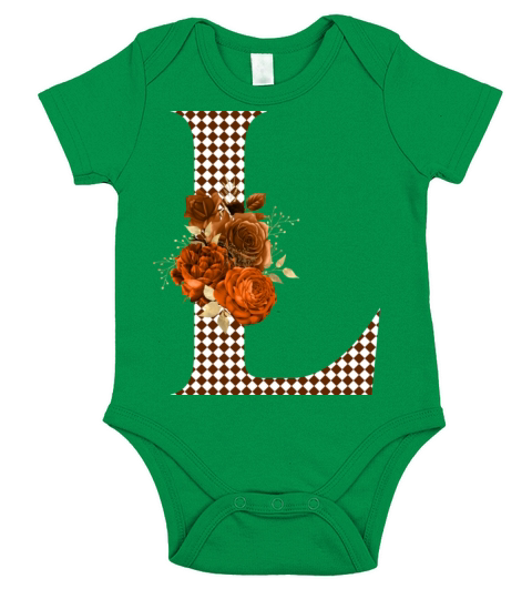 Harlequin Brown Floral Monogram Letter L Short Sleeve Baby One-Piece
