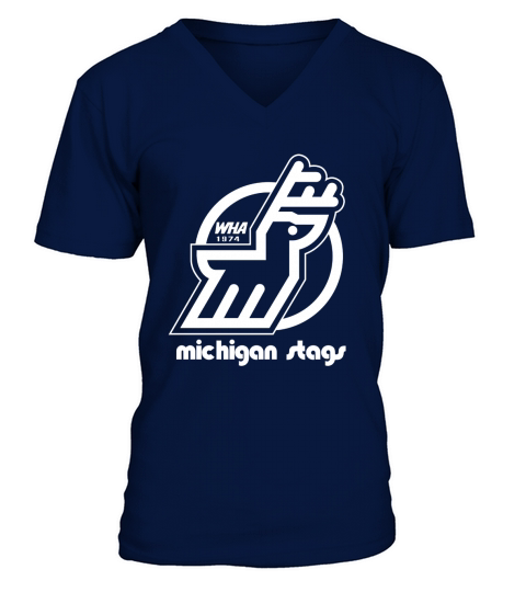 DEFUNCT Michigan Stags Hockey V-Neck T-shirt