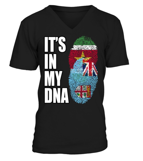 Surinamese And Fijian Vintage Heritage DNA Flag V-Neck T-shirt