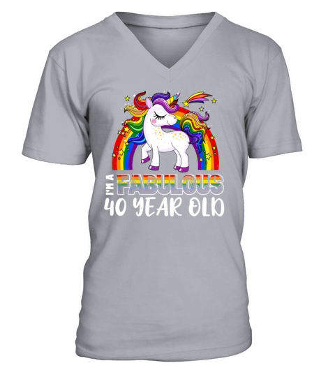 Unicorn Age 40 Years Gay Pride LGBT Pride Month V-Neck T-shirt