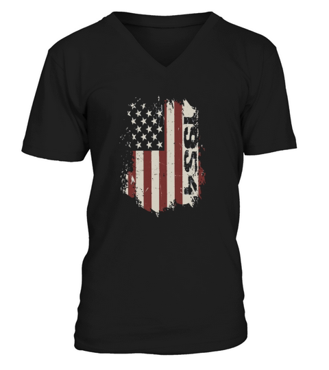 Vintage 1954 America Flag V-Neck T-shirt