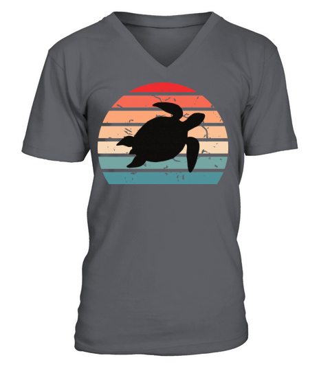 Vintage Sunset Swimming Sea Turtle V-Neck T-shirt