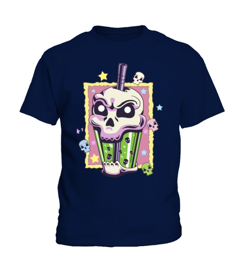 Kawaii Creepy Skull Boba Bubble Tea Pastel Goth Va Kids T-Shirt
