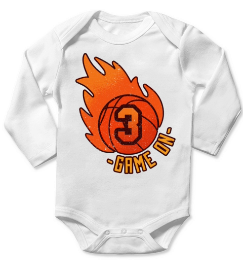 Athlete Ball Fire Game Sport Number 3 Basketball Long Sleeve Baby One-Piece