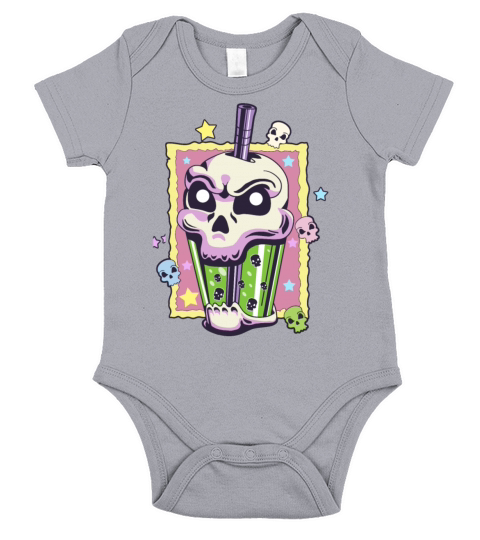 Kawaii Creepy Skull Boba Bubble Tea Pastel Goth Va Short Sleeve Baby One-Piece