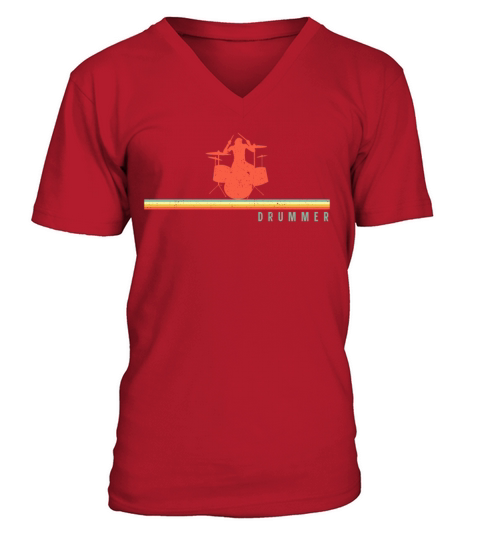 Drummer Drum Set Retro Vintage V-Neck T-shirt