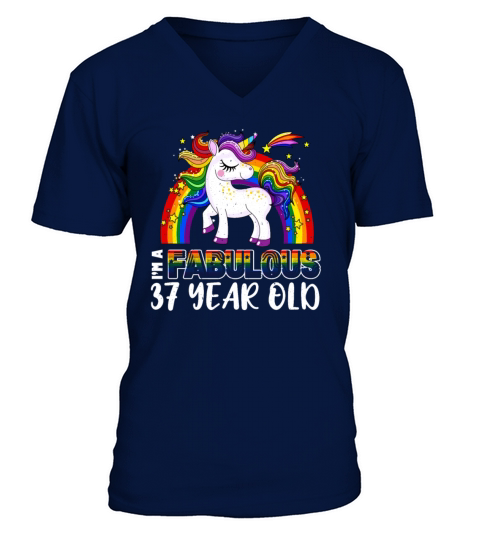 Unicorn Age 37 Years Gay Pride LGBT Pride Month V-Neck T-shirt