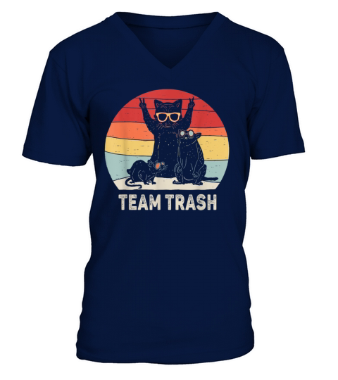 Vintage Retro Team Trash Opossum Raccoon Animals V-Neck T-shirt