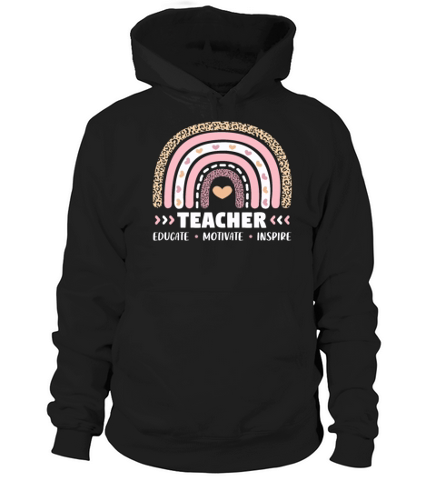 Teacher Educate Motivate Inspire Boho Rainbow Hoodie Unisex