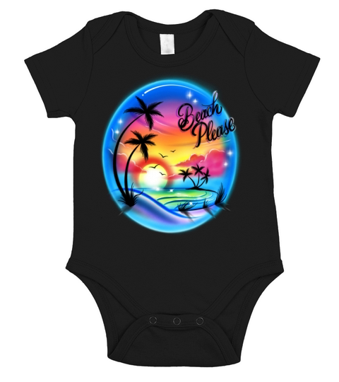 Beach Please Old School Vintage Airbrush rainbow Short Sleeve Baby One-Piece
