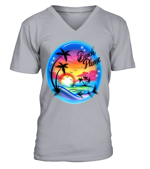 Beach Please Old School Vintage Airbrush rainbow V-Neck T-shirt