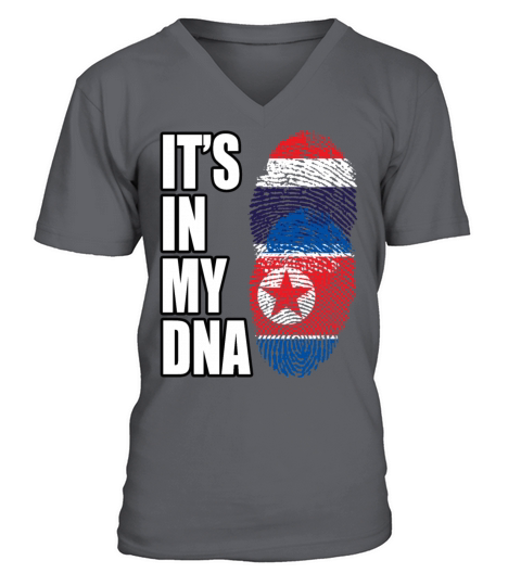 Thai And North Korean Vintage Heritage DNA Flag V-Neck T-shirt