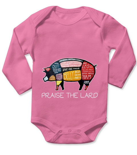 PIG BACON T-SHIRT Funny Praise The Lard Tee Long Sleeve Baby One-Piece