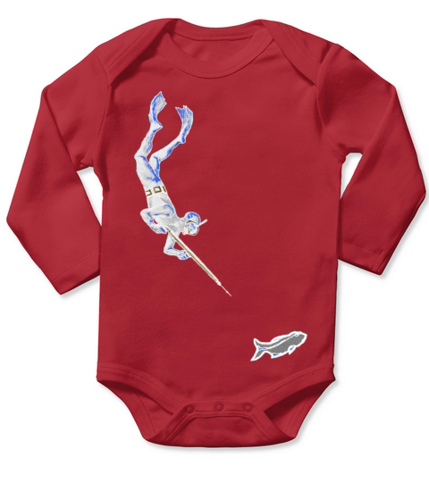 Vintage Spearfishing Diver with Speargun and Fish Long Sleeve Baby One-Piece