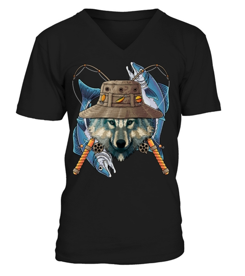 Fishing Wolf Outdoor Fisherman Animal Cute Fly Fis V-Neck T-shirt