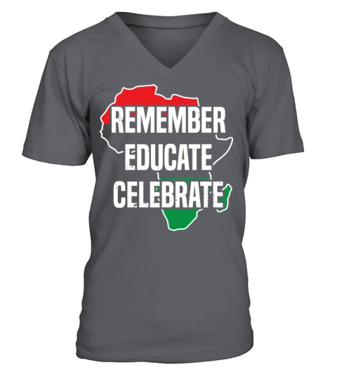 Remember Educate Celebrate Clothes Gift Afro V-Neck T-shirt