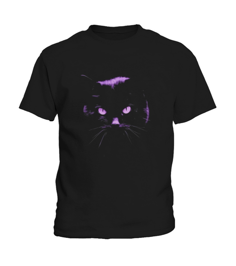 Black Cat Halloween T Shirt_ In Purple Light Kids T-Shirt