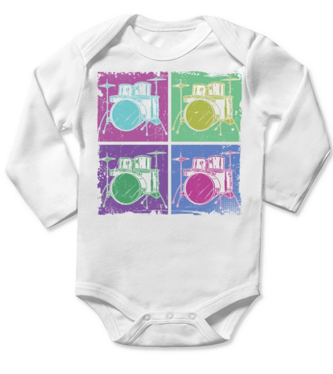 Drummer Drum Set 80S 90S Retro Long Sleeve Baby One-Piece