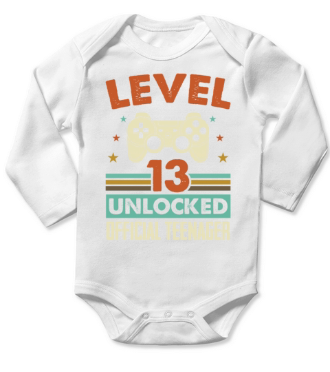 Level 13 Unlocked Official Teenager 13th Birthday Long Sleeve Baby One-Piece