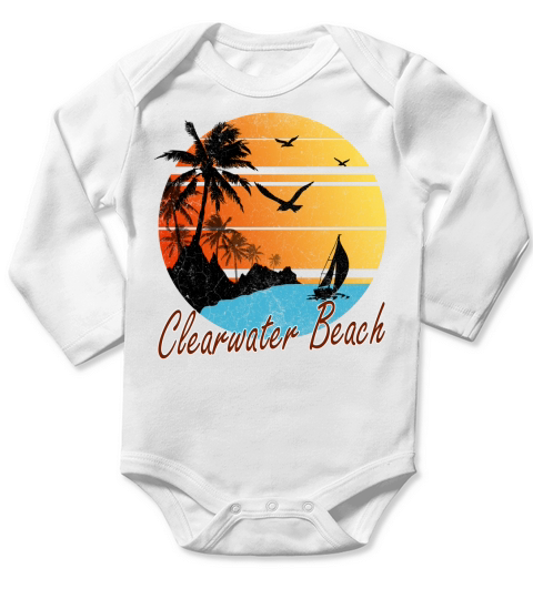 Vintage Clearwater Beach Summer Gift 2020 Long Sleeve Baby One-Piece