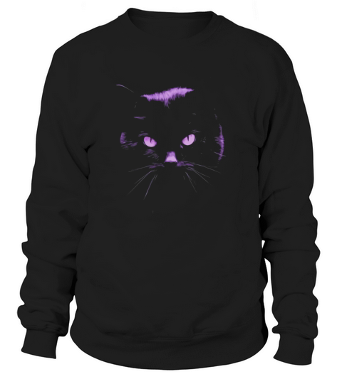 Black Cat Halloween T Shirt_ In Purple Light Sweatshirt Unisex