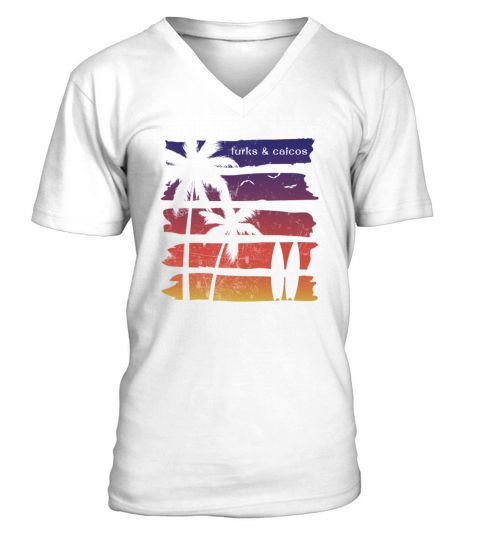 Cool Turks and Caicos Surfing Fan Beach Palm Tree V-Neck T-shirt
