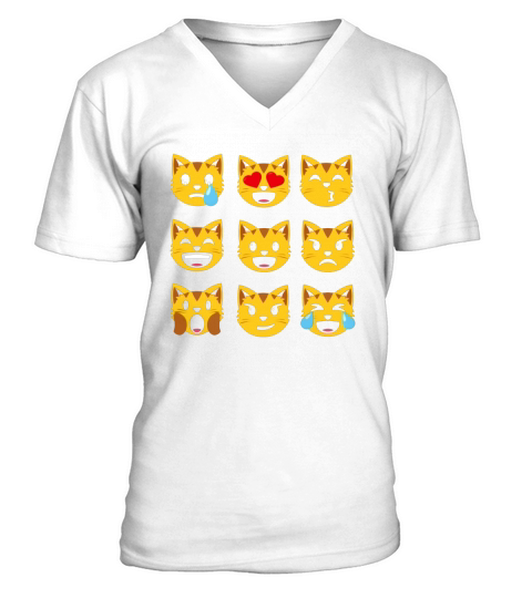 emoji t shirt cat smiley face emoticon love kiss laugh lln V-Neck T-shirt