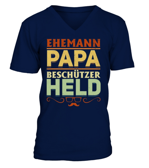 Husband Dad Protector Hero Fathers Day Vintage V-Neck T-shirt