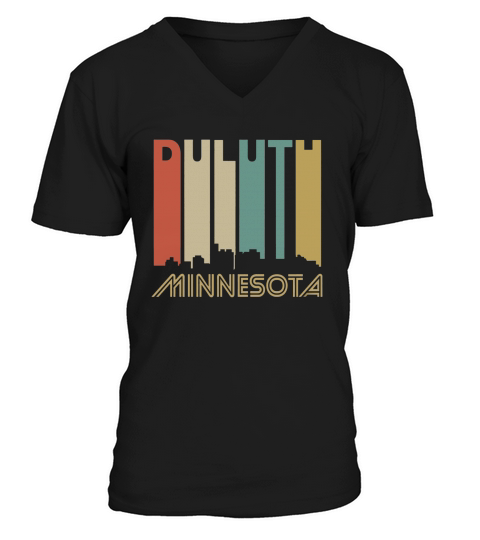Retro 1970s Style Duluth Minnesota V-Neck T-shirt