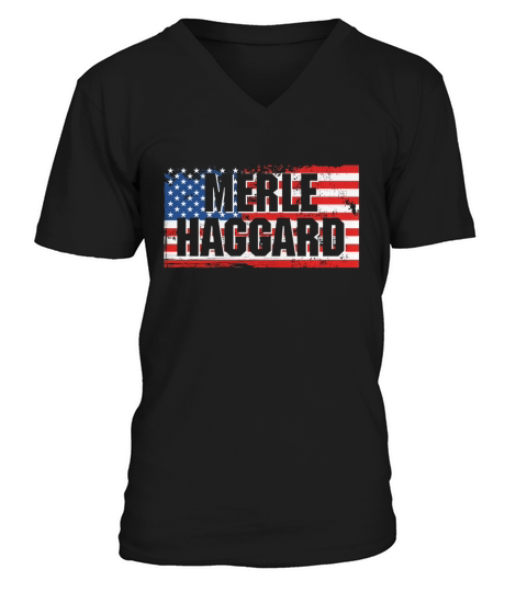 Vintage Graphic Merle Haggard On Flag V-Neck T-shirt