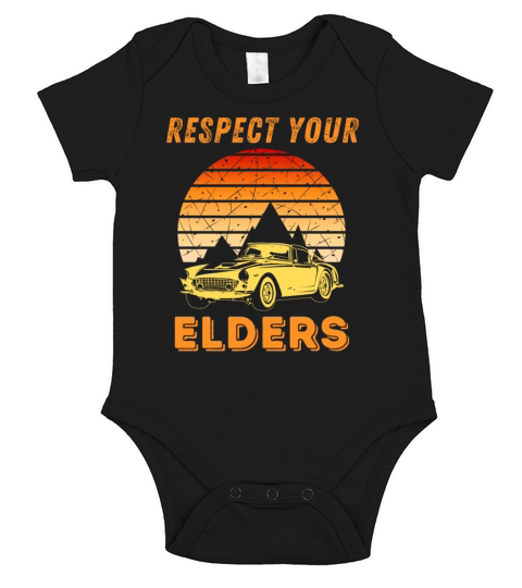 Respect Your Elders Vintage Sunset Classic Car Short Sleeve Baby One-Piece
