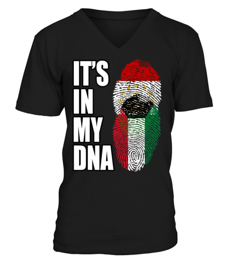 Tajikistani And Kuwaiti Vintage Heritage DNA Flag V-Neck T-shirt