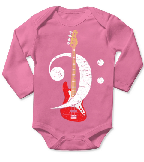 Bass Cleff Headstock - Guitar Long Sleeve Baby One-Piece