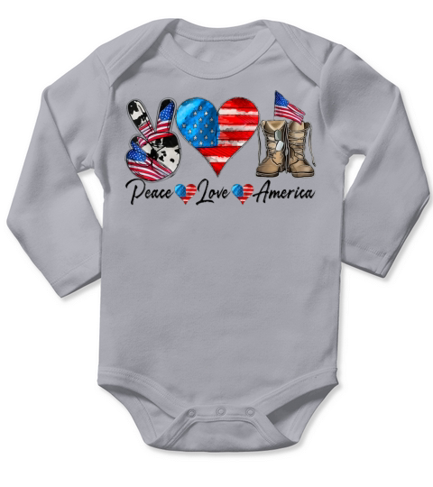 Peace Love America Vintage 4th of July Western Long Sleeve Baby One-Piece