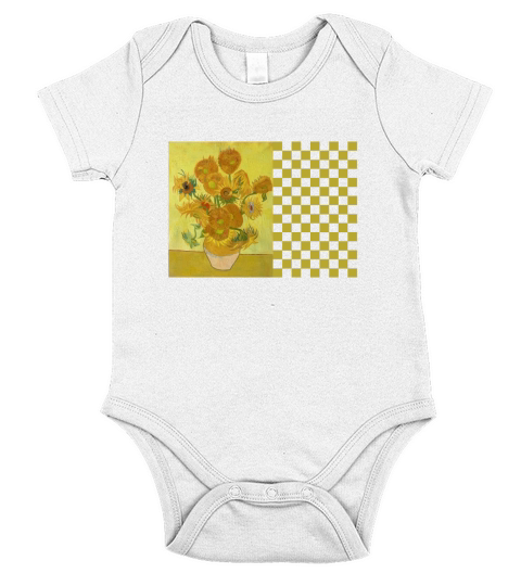 Van Gogh Sunflowers Shirt , 1889 Artwork T Shirt Short Sleeve Baby One-Piece