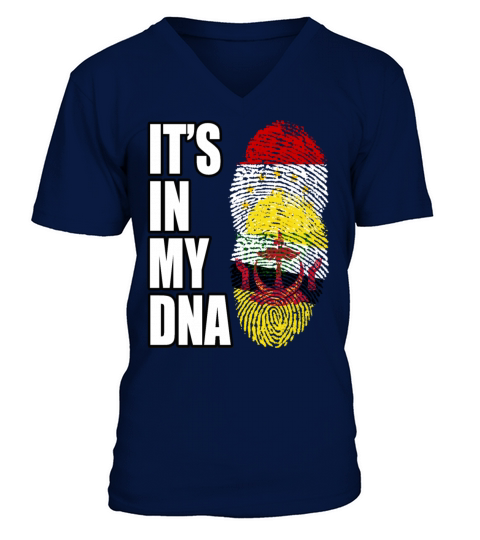 Tajikistani And Bruneian Vintage Heritage DNA Flag V-Neck T-shirt