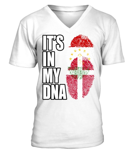 Tajikistani And Danish Vintage Heritage DNA Flag V-Neck T-shirt