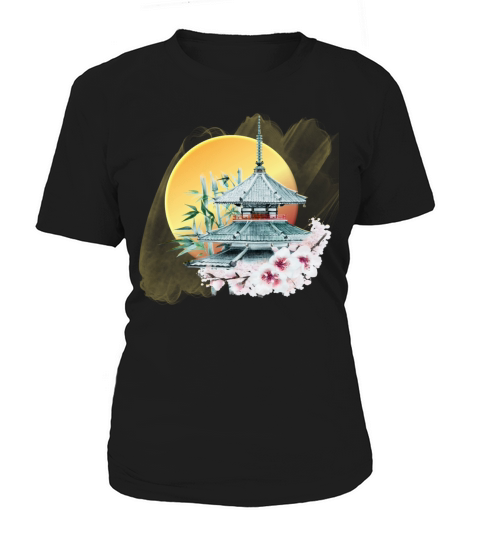 Japanese Temple Cherry Blossom Graphic Art Women's T-Shirt