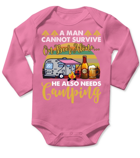 A Man Cannot Survive On Beer He Also Needs Camping Long Sleeve Baby One-Piece
