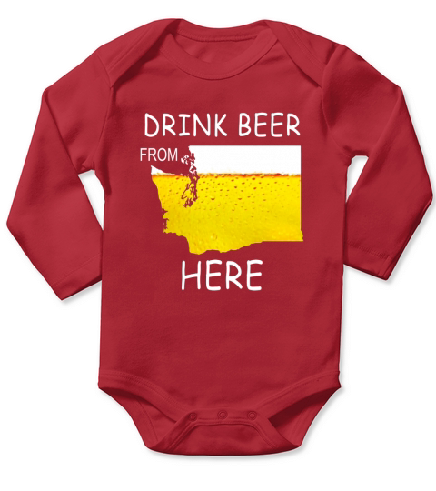 Drink Beer from Washington State Flag Vintage Funny Tshirt Long Sleeve Baby One-Piece