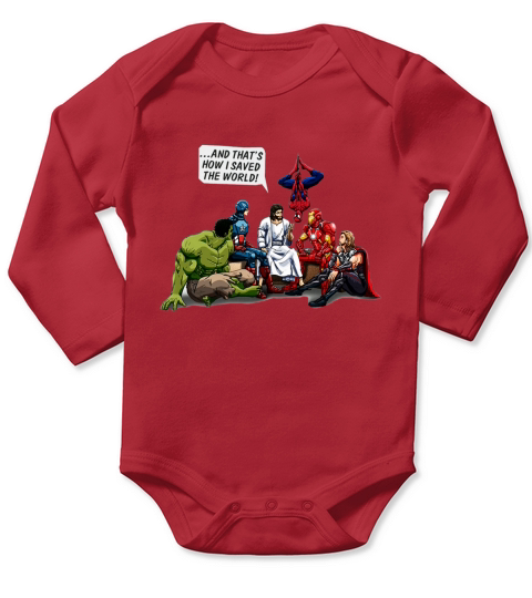 Jesus and superheroes save the world Long Sleeve Baby One-Piece