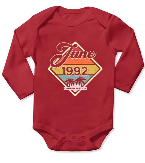 Vintage 30th Birthday June 1992 Sports Gift Long Sleeve Baby One-Piece