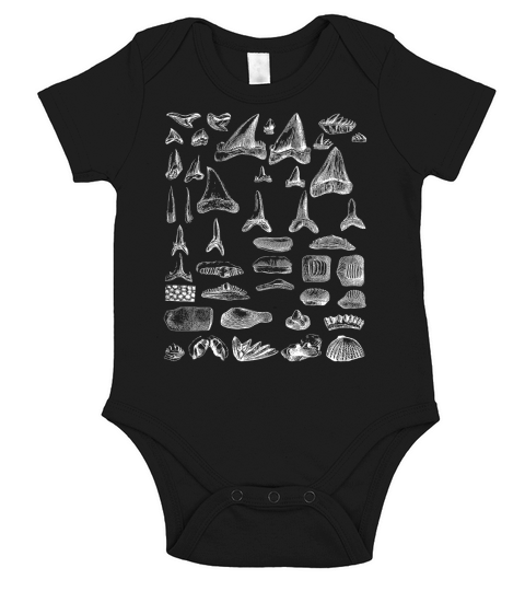 Shark Teeth T-Shirt by EncycloArt | Shells Fossils Tee Shirt Short Sleeve Baby One-Piece