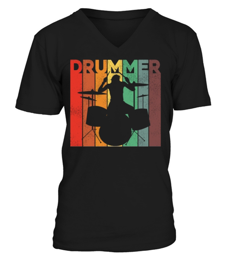 Drummer Drum Set Retro Vintage V-Neck T-shirt